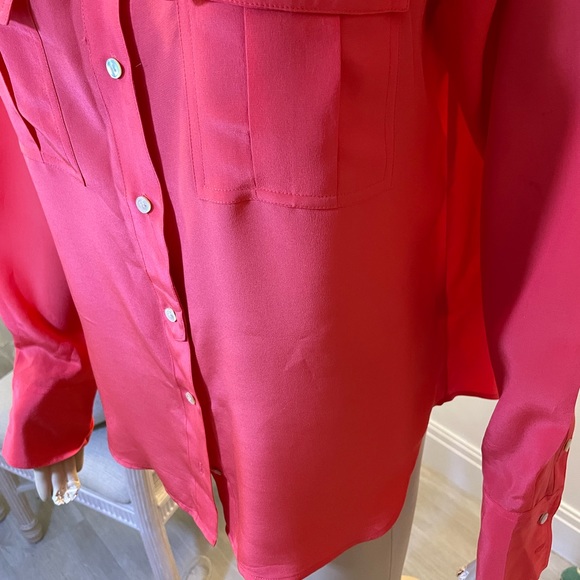 J. Crew, Orange Silk Button Down Blouse Sz 8 - Picture 4 of 9
